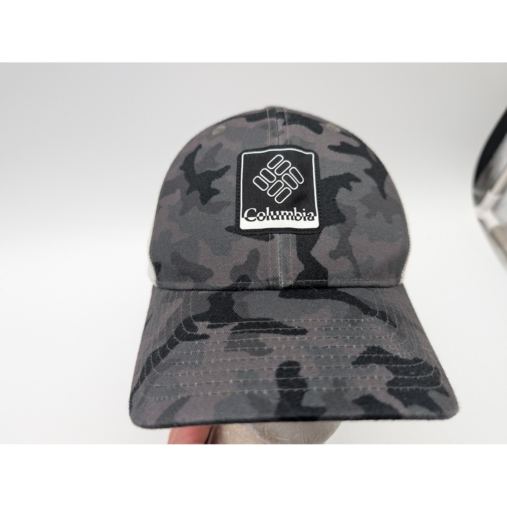 Columbia Grey Camo White Mesh Snapback Trucker Hat Logo Patch